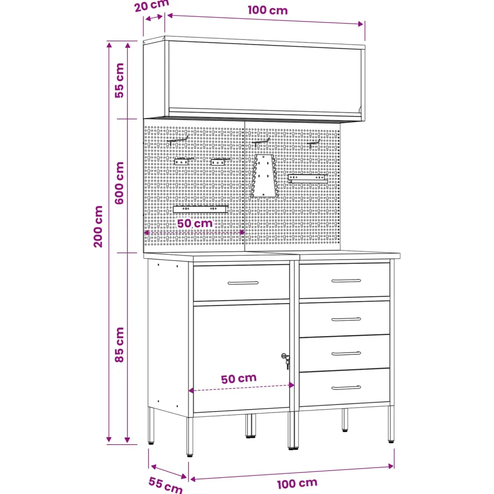 vidaXL Werkkast set 5 st Rood Poedergecoat staal en gefabriceerd hout