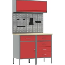 vidaXL Werkkast set 5 st Rood Poedergecoat staal en gefabriceerd hout