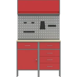 vidaXL Werkkast set 5 st Rood Poedergecoat staal en gefabriceerd hout