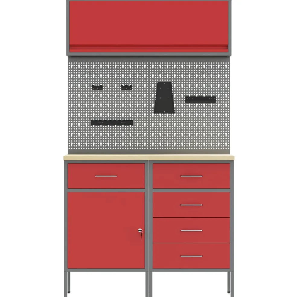 vidaXL Werkkast set 5 st Rood Poedergecoat staal en gefabriceerd hout