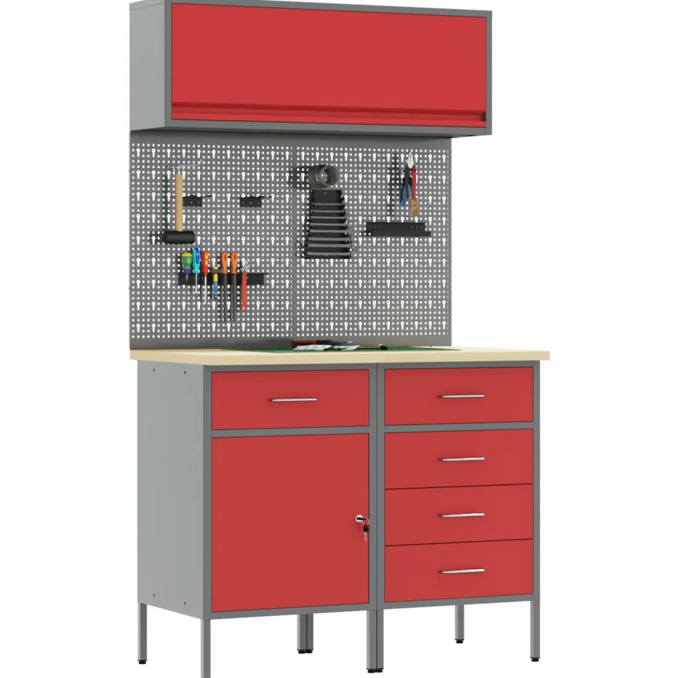 vidaXL Werkkast set 5 st Rood Poedergecoat staal en gefabriceerd hout