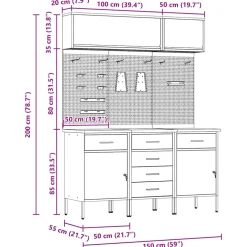vidaXL Werkkast set 8 st Rood Poedergecoat staal en gefabriceerd hout