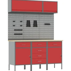 vidaXL Werkkast set 8 st Rood Poedergecoat staal en gefabriceerd hout