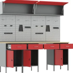 vidaXL Werkkast set 10 st Rood Poedergecoat staal en gefabriceerd hout