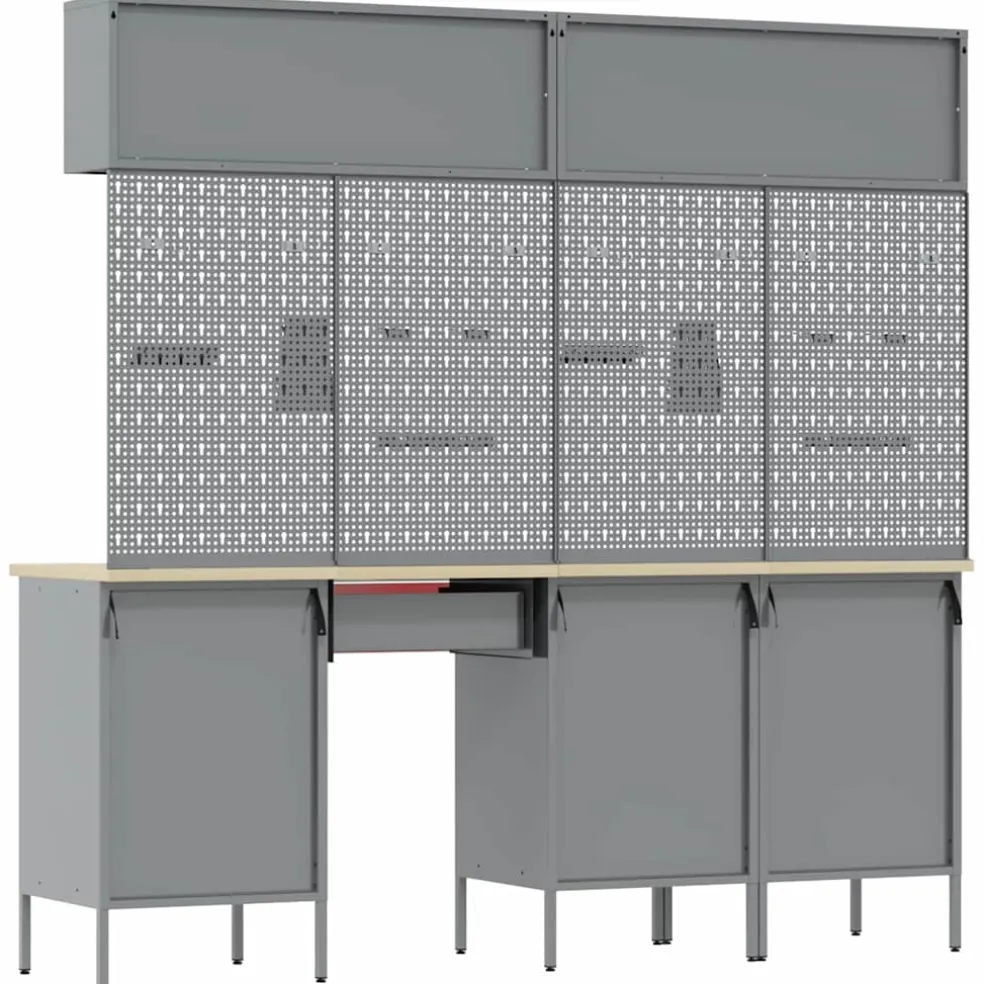 vidaXL Werkkast set 10 st Rood Poedergecoat staal en gefabriceerd hout