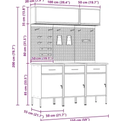 vidaXL Werkkast set 8 st Zwart Poedergecoat staal en gefabriceerd hout