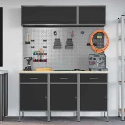vidaXL Werkkast set 8 st Zwart Poedergecoat staal en gefabriceerd hout