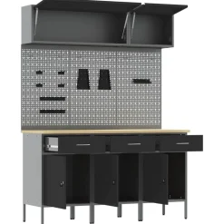 vidaXL Werkkast set 8 st Zwart Poedergecoat staal en gefabriceerd hout