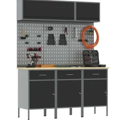 vidaXL Werkkast set 8 st Zwart Poedergecoat staal en gefabriceerd hout