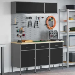 vidaXL Werkkast set 8 st Zwart Poedergecoat staal en gefabriceerd hout