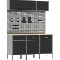 vidaXL Werkkast set 8 st Zwart Poedergecoat staal en gefabriceerd hout