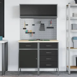 vidaXL Werkkast set 5 st Zwart Poedergecoat staal en gefabriceerd hout