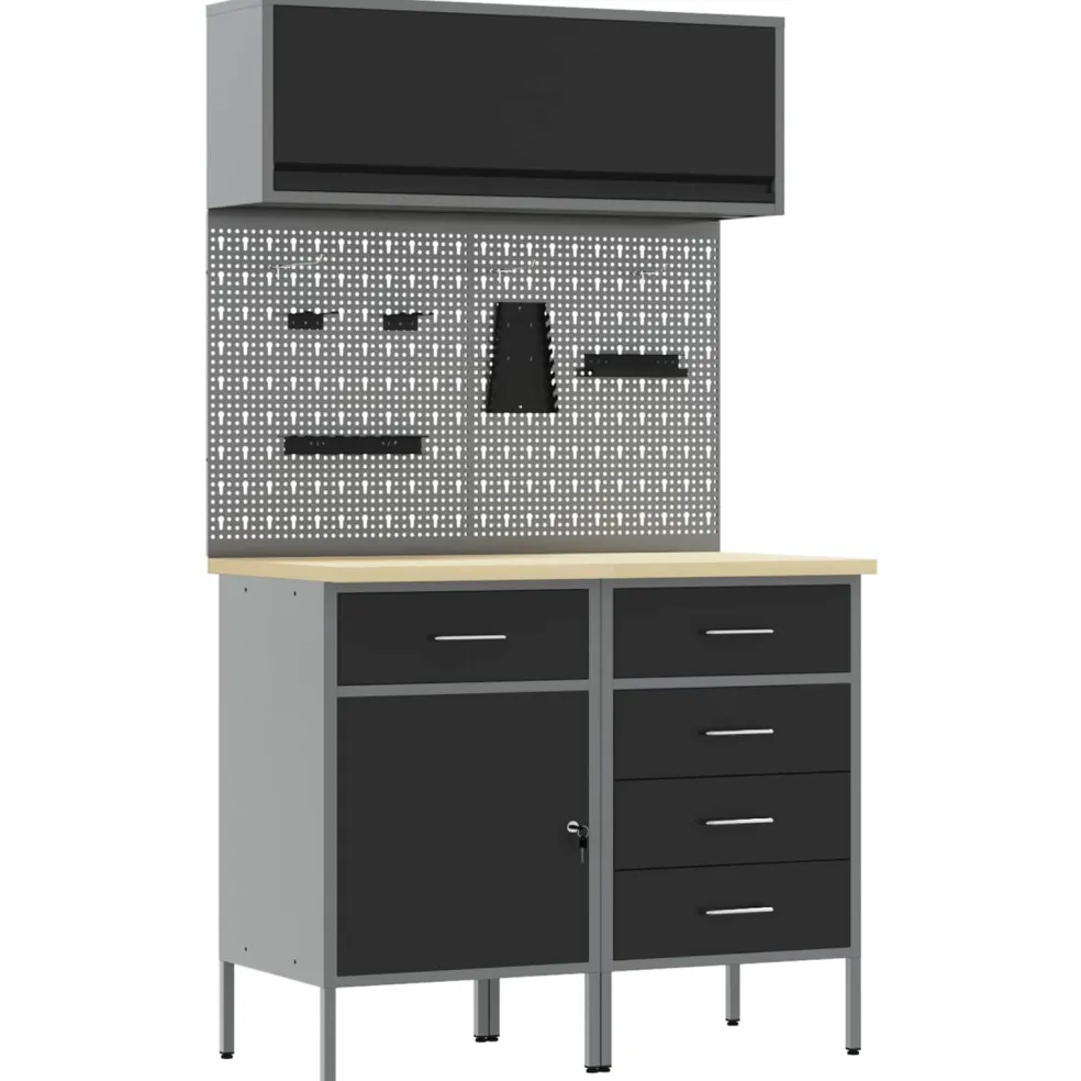 vidaXL Werkkast set 5 st Zwart Poedergecoat staal en gefabriceerd hout