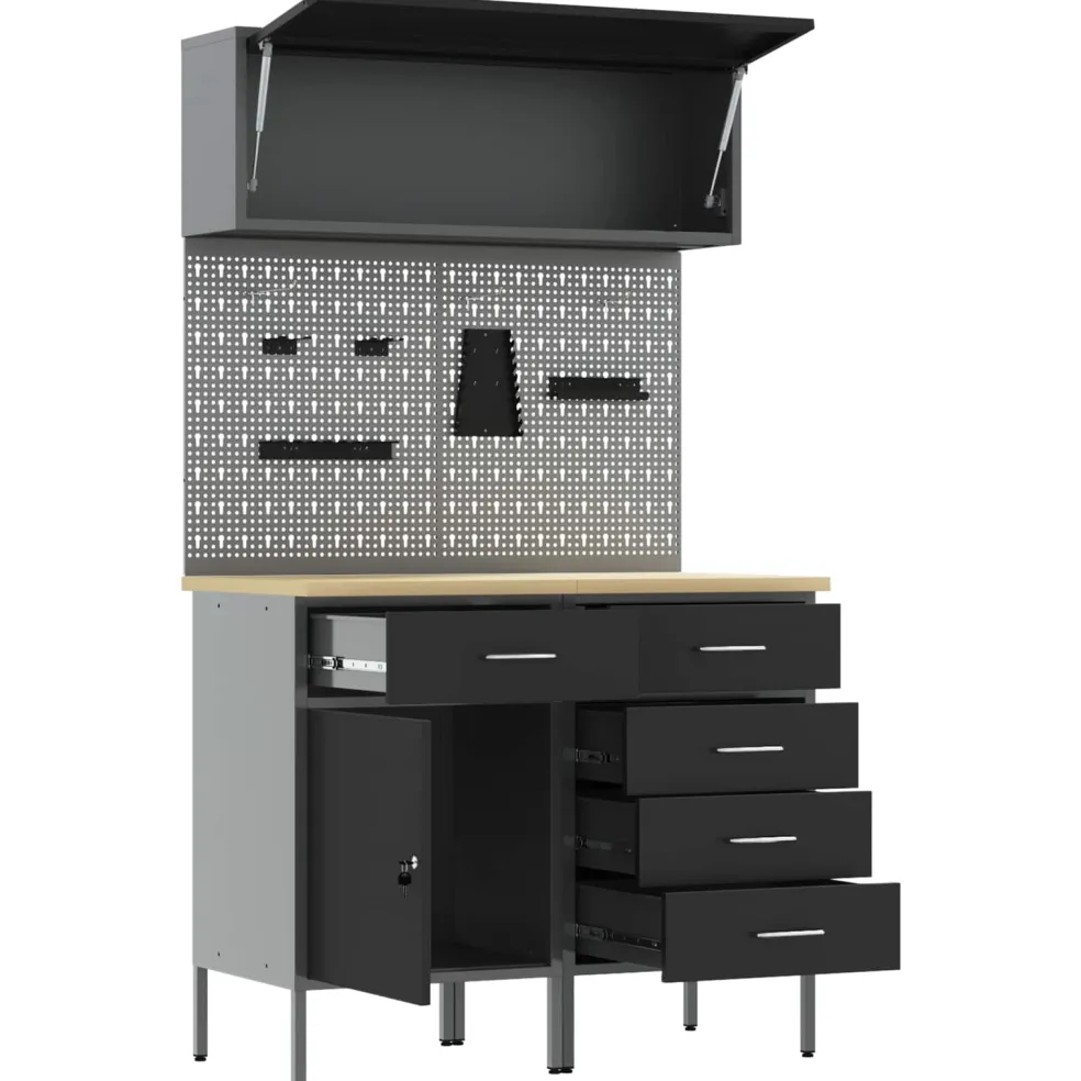 vidaXL Werkkast set 5 st Zwart Poedergecoat staal en gefabriceerd hout