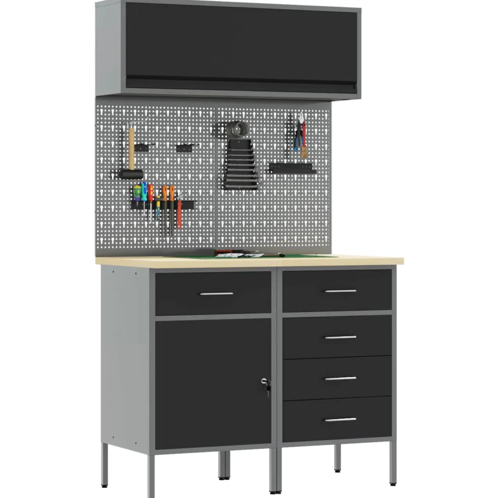 vidaXL Werkkast set 5 st Zwart Poedergecoat staal en gefabriceerd hout