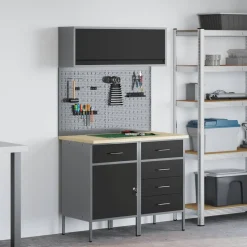 vidaXL Werkkast set 5 st Zwart Poedergecoat staal en gefabriceerd hout