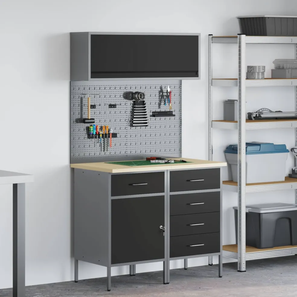 vidaXL Werkkast set 5 st Zwart Poedergecoat staal en gefabriceerd hout