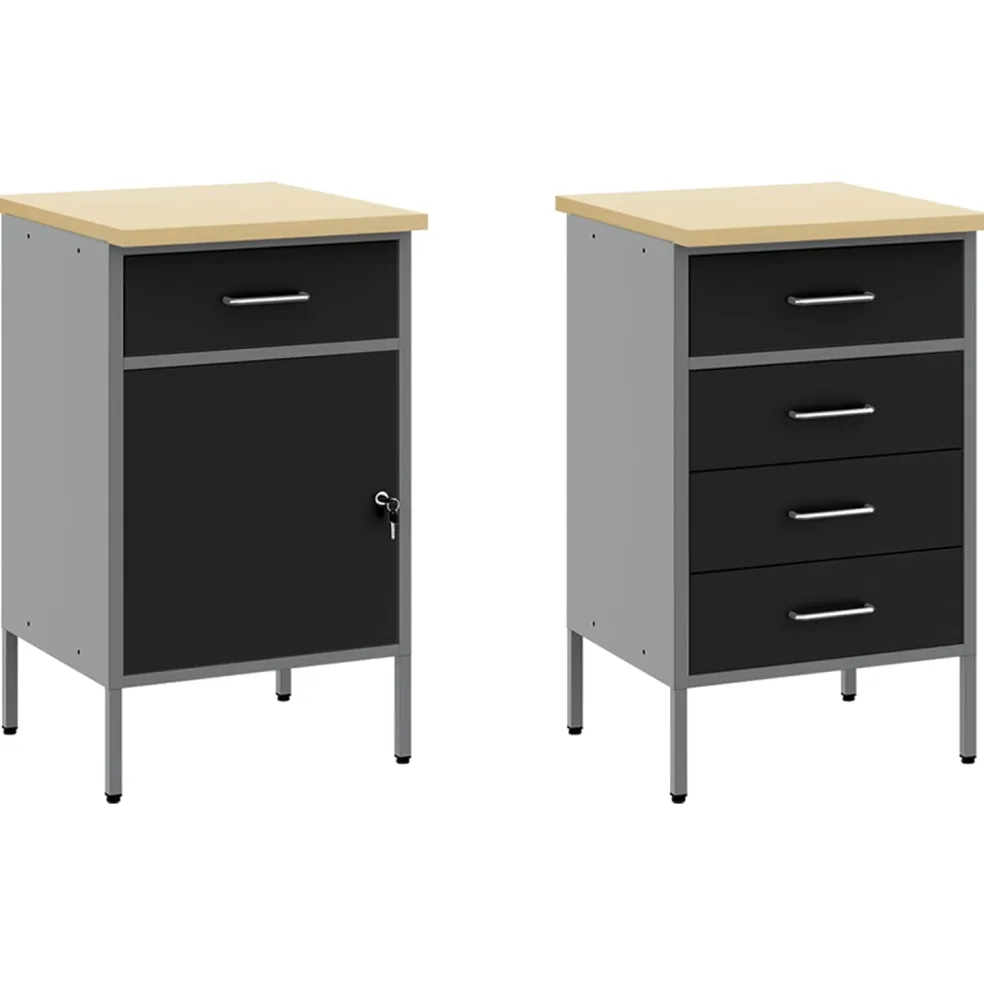 vidaXL Werkkast set 5 st Zwart Poedergecoat staal en gefabriceerd hout