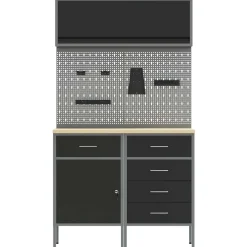vidaXL Werkkast set 5 st Zwart Poedergecoat staal en gefabriceerd hout