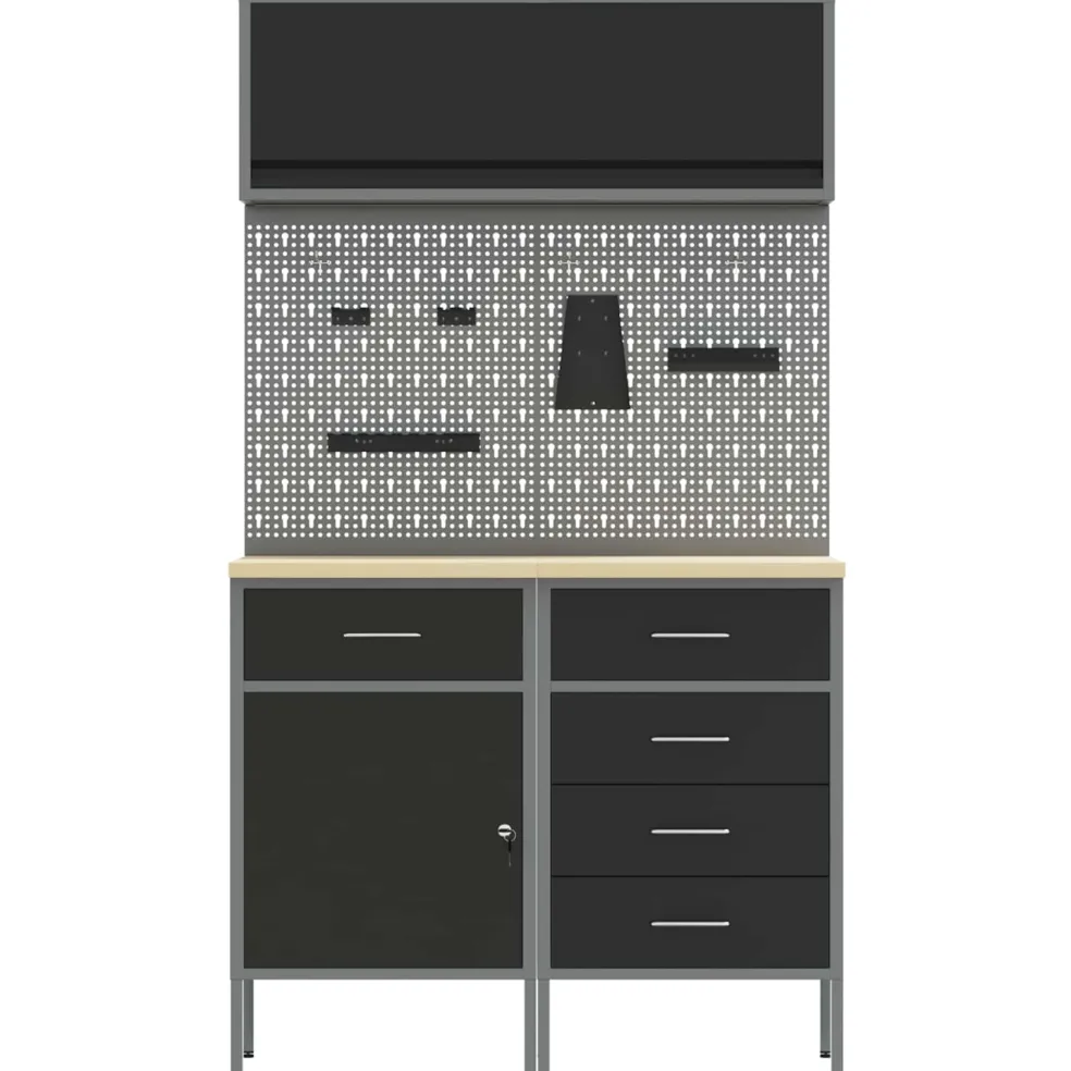 vidaXL Werkkast set 5 st Zwart Poedergecoat staal en gefabriceerd hout