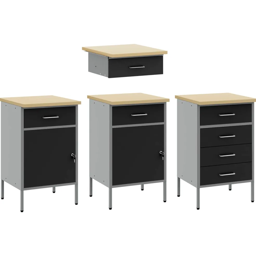 vidaXL Werk kast 10 st Zwart en Grijs Engineered hout en staal