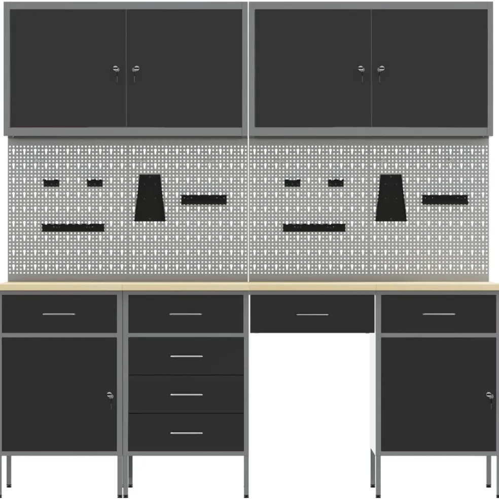 vidaXL Werk kast 10 st Zwart en Grijs Engineered hout en staal