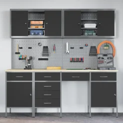 vidaXL Werk kast 10 st Zwart en Grijs Engineered hout en staal