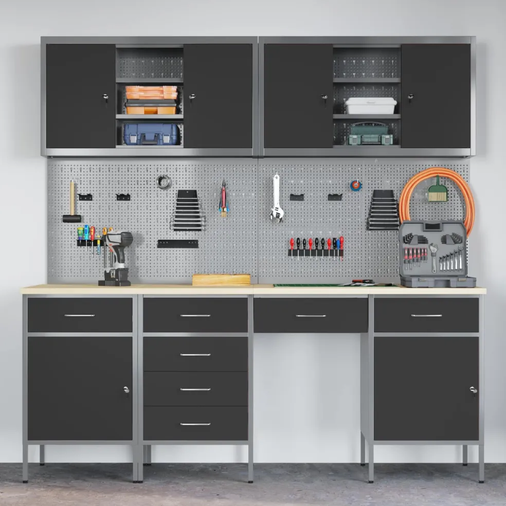 vidaXL Werk kast 10 st Zwart en Grijs Engineered hout en staal