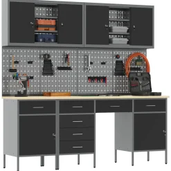 vidaXL Werk kast 10 st Zwart en Grijs Engineered hout en staal