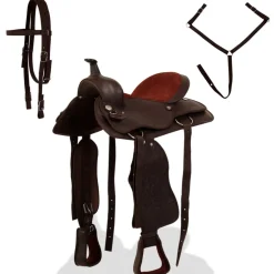 vidaXL Western zadel, hoofdstel en borstriem 15" echt leer bruin