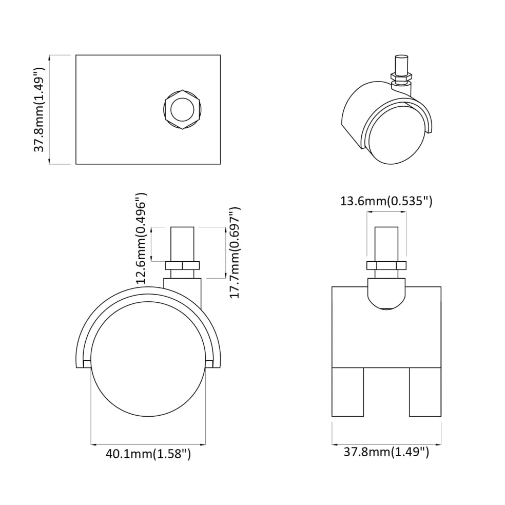 vidaXL Wielen 2 st Zwart 40,1 x 37,8 mm PP en IJzer