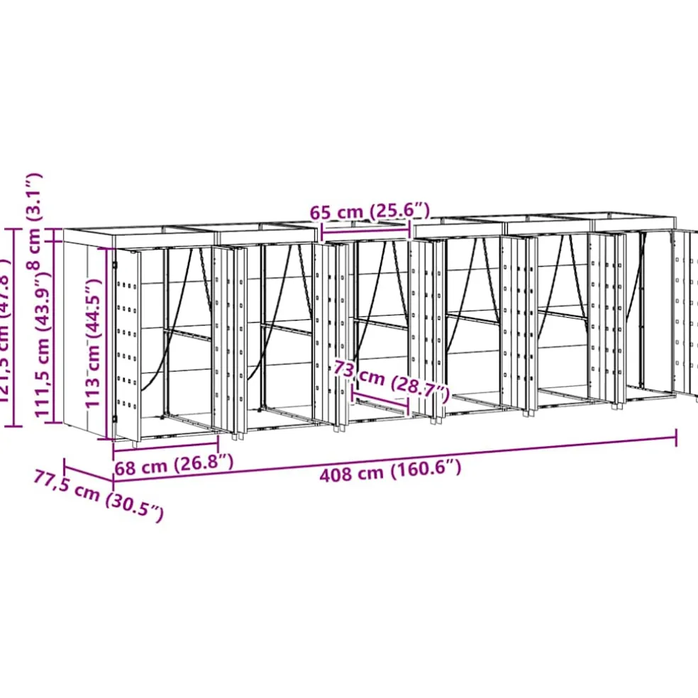 vidaXL Wieltjesbakopslag voor 6 bakken Zwart 408 x 77,5 x 121,5 cm