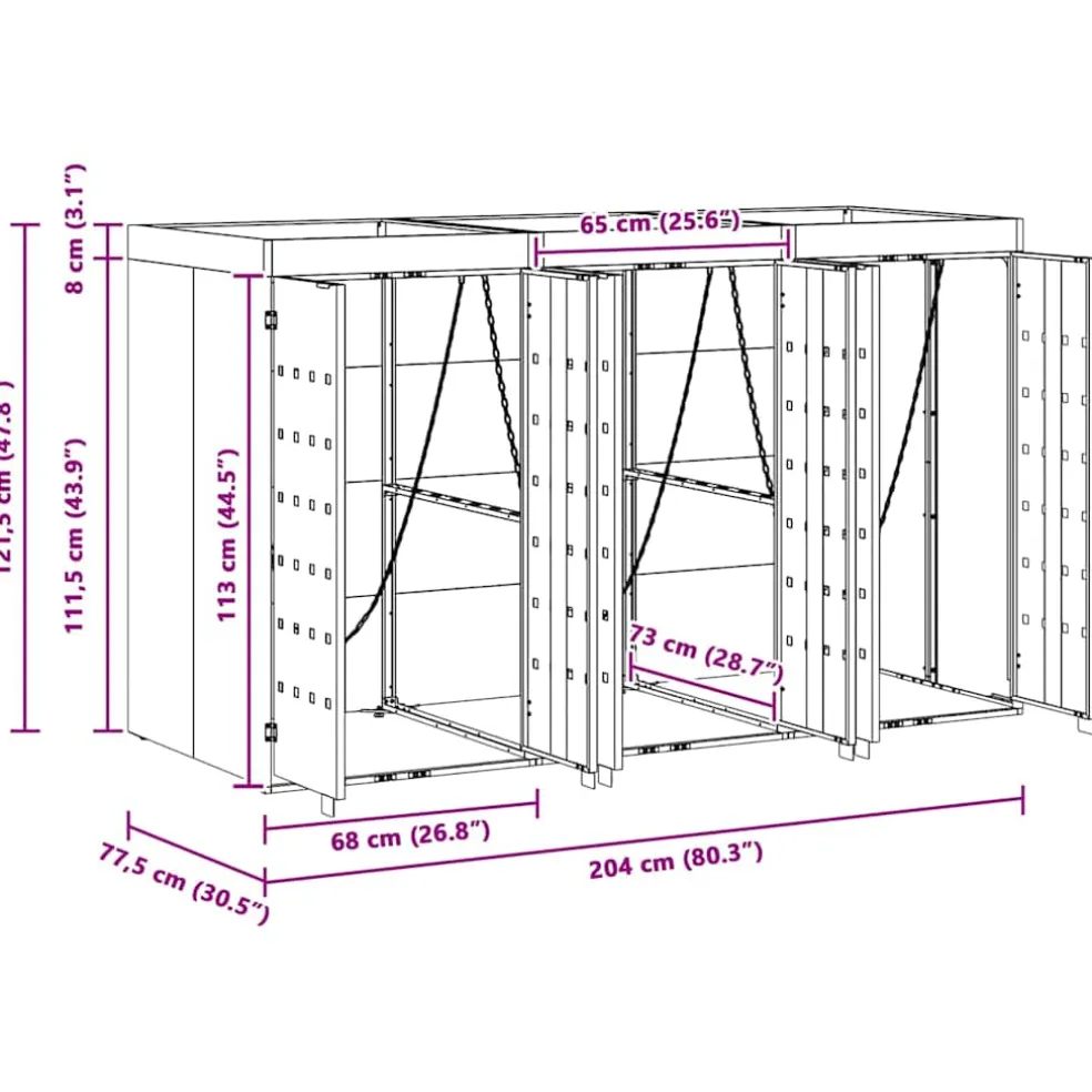 vidaXL Wieltjesbakopslag voor 3 bakken Antraciet 204 x 77,5 x 121,5 cm