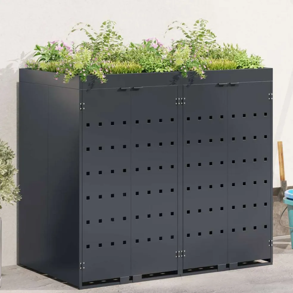 vidaXL Wieltjesbakopslag voor 2 bakken Antraciet 136 x 77,5 x 121,5 cm