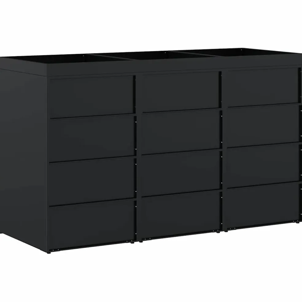 vidaXL Wieltjesbakopslag voor 3 bakken Zwart 204 x 77,5 x 121,5 cm
