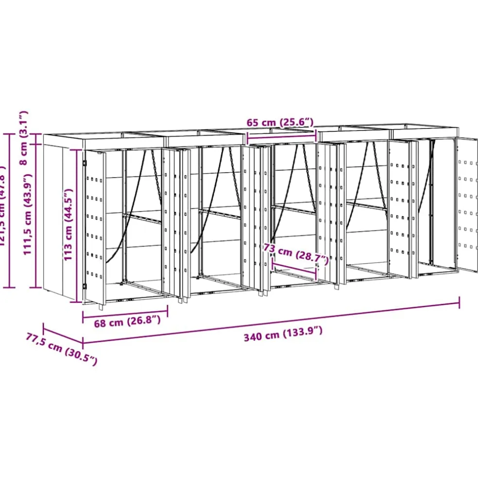 vidaXL Wieltjesbakopslag voor 5 bakken Antraciet 340 x 77,5 x 121,5 cm