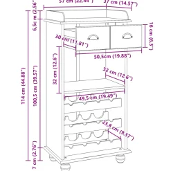vidaXL Wijnkast ASKIM Wit met Honingtopp 57 x 37 x 114 cm