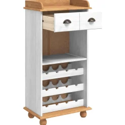 vidaXL Wijnkast ASKIM Wit met Honingtopp 57 x 37 x 114 cm