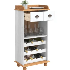 vidaXL Wijnkast ASKIM Wit met Honingtopp 57 x 37 x 114 cm