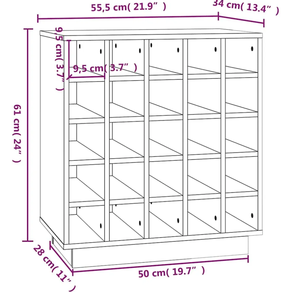 vidaXL Wijnkast 55,5x34x61 cm massief grenenhout wit