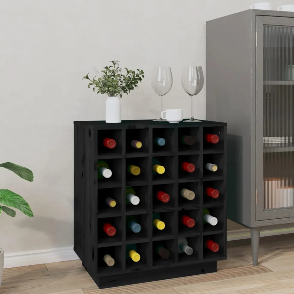 vidaXL Wijnkast 55,5x34x61 cm massief grenenhout zwart