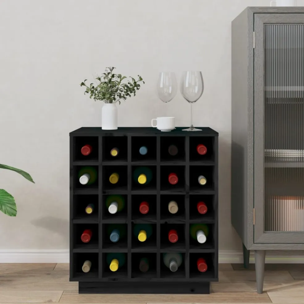 vidaXL Wijnkast 55,5x34x61 cm massief grenenhout zwart