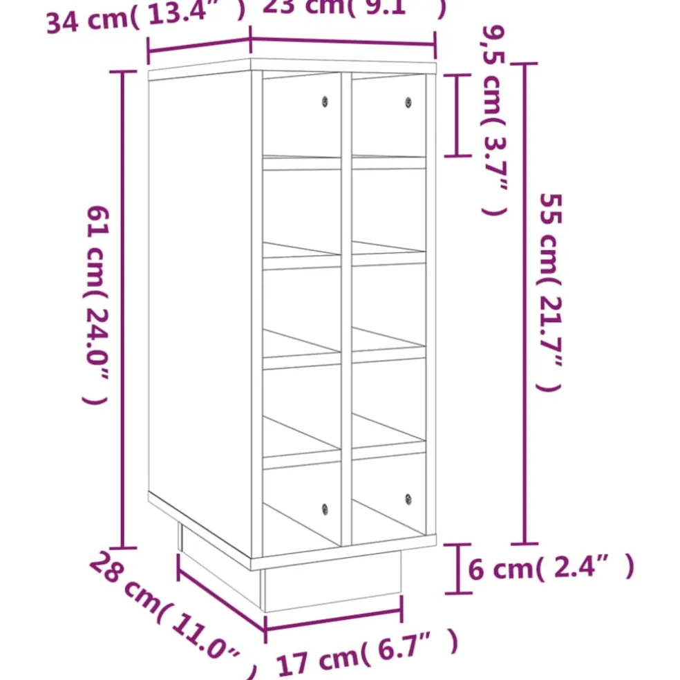 vidaXL Wijnkast 23x34x61 cm massief grenenhout wit