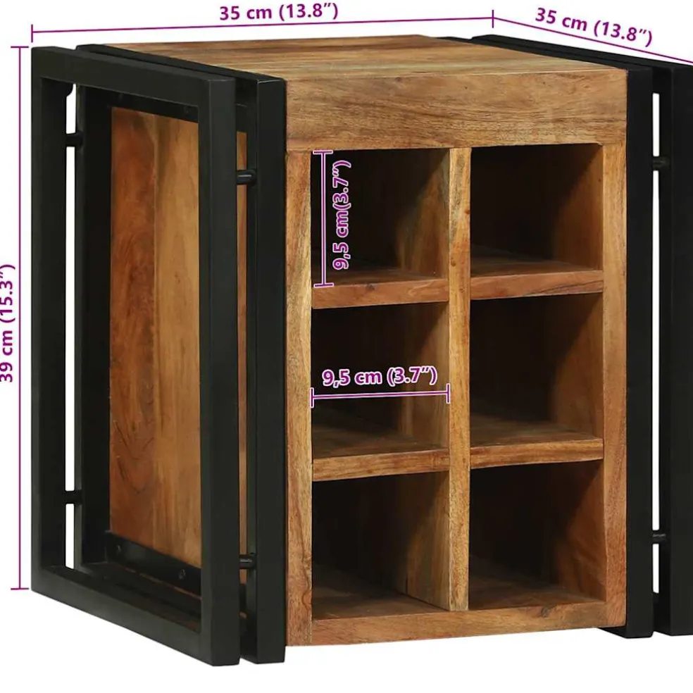 vidaXL Wijnrek Bruin en zwart 35 x 35 x 39 cm Massief Acaciahout