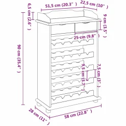 vidaXL Wijnrek Bruin 58 x 28 x 90 cm Massief grenenhout