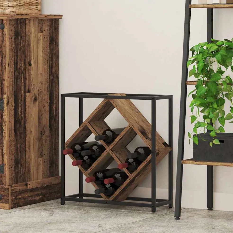 vidaXL Wijnrek 16 flessen Bewerkt hout Oudhout