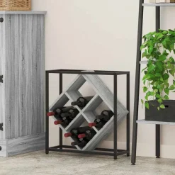 vidaXL Wijnrek 16 flessen Bewerkt hout Zwart Eiken