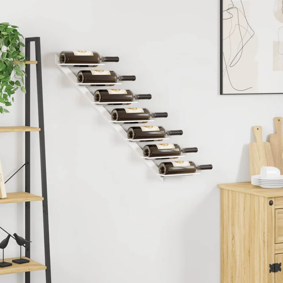 vidaXL Wijnrek voor 7 flessen wandmontage metaal wit