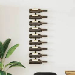 vidaXL Wijnrek voor 9 flessen wandmontage ijzer zwart