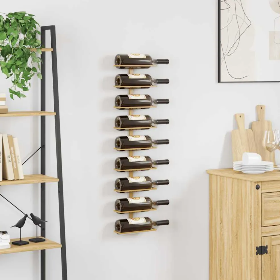 vidaXL Wijnrek voor 9 flessen wandmontage ijzer goudkleurig